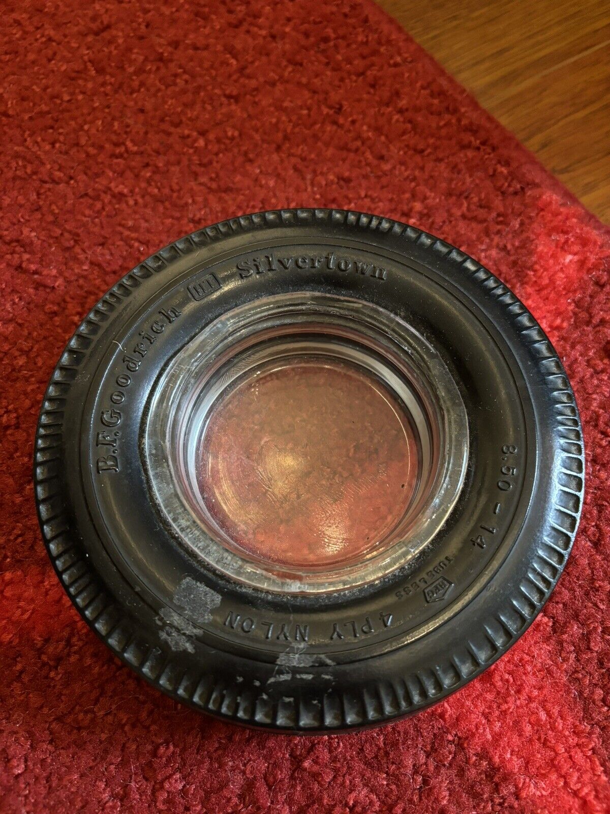 Vintage B.F. Goodrich Silvertown 4 Ply Tire Ashtray with glass insert