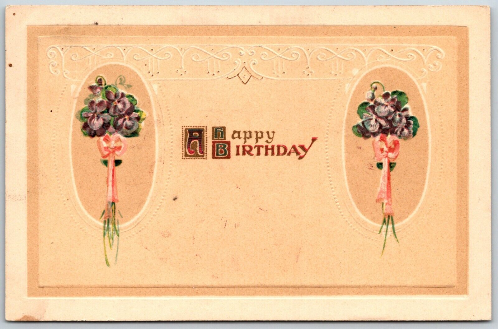 Happy Birthday, Flower Bouquet, Embossed 1913 - Postcard Parcel Post Stamp