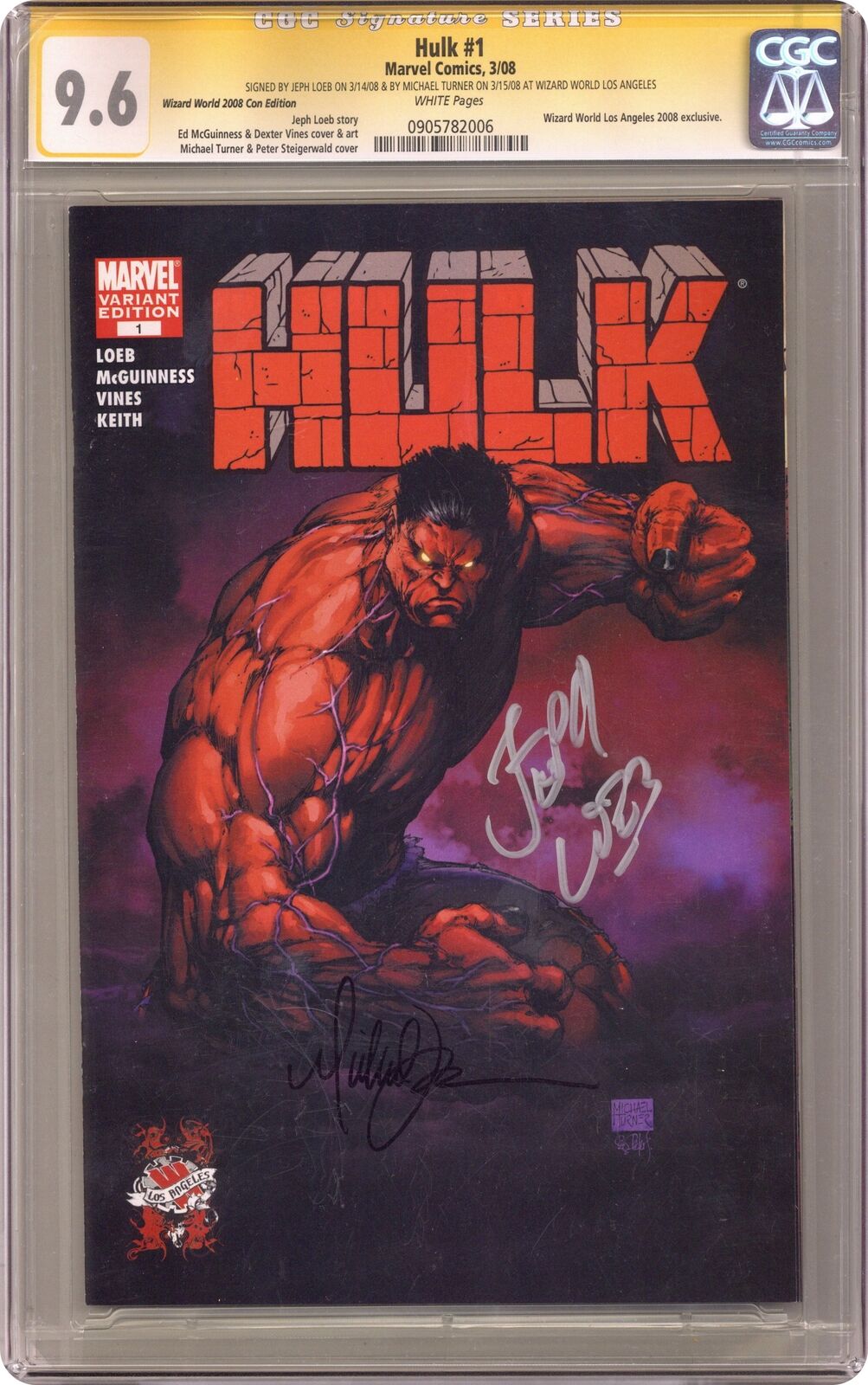 Hulk #1 Turner WW LA Variant CGC 9.6 SS Loeb/ Turner 2008 0905782006