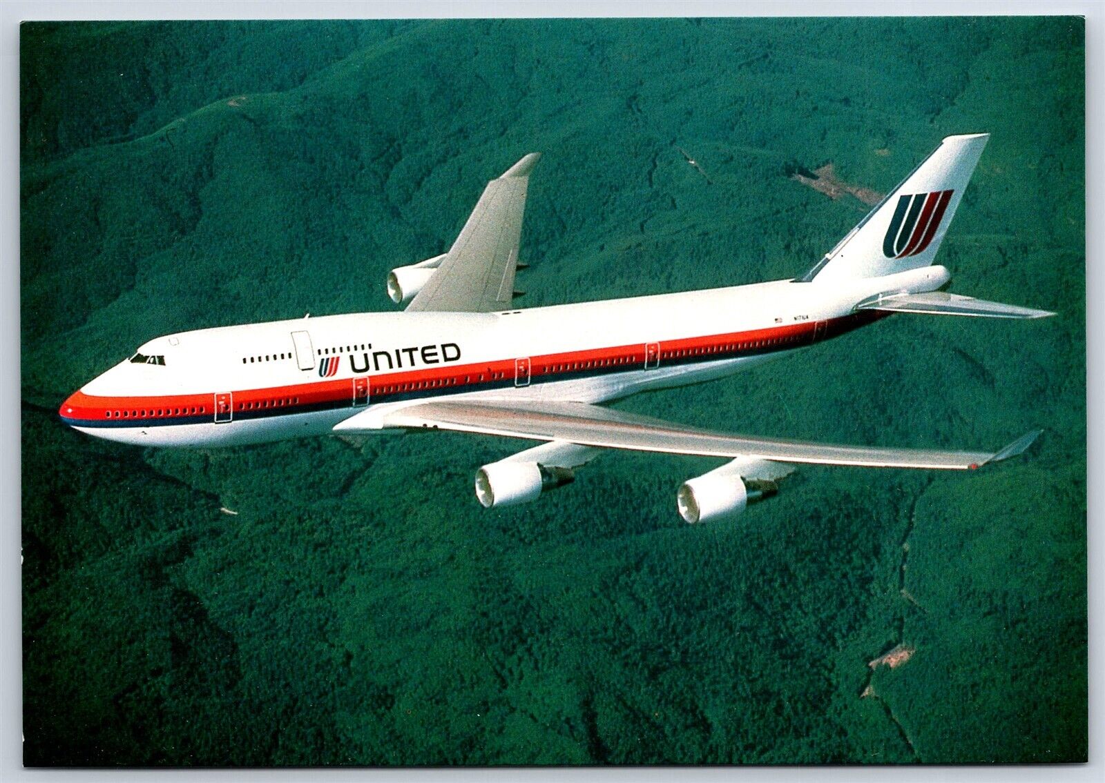 Airplane Postcard United Airlines Boeing 747-400 With Plane Stats CN17