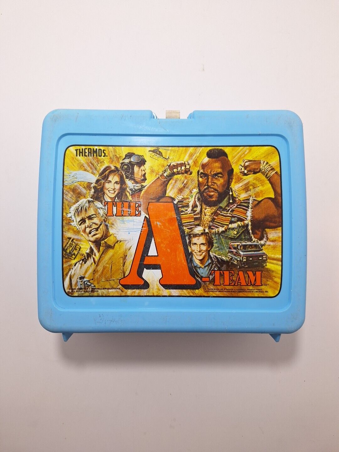 1983 The A-Team Blue Plastic Thermos Lunchbox Mr. T Vintage Lunch Box