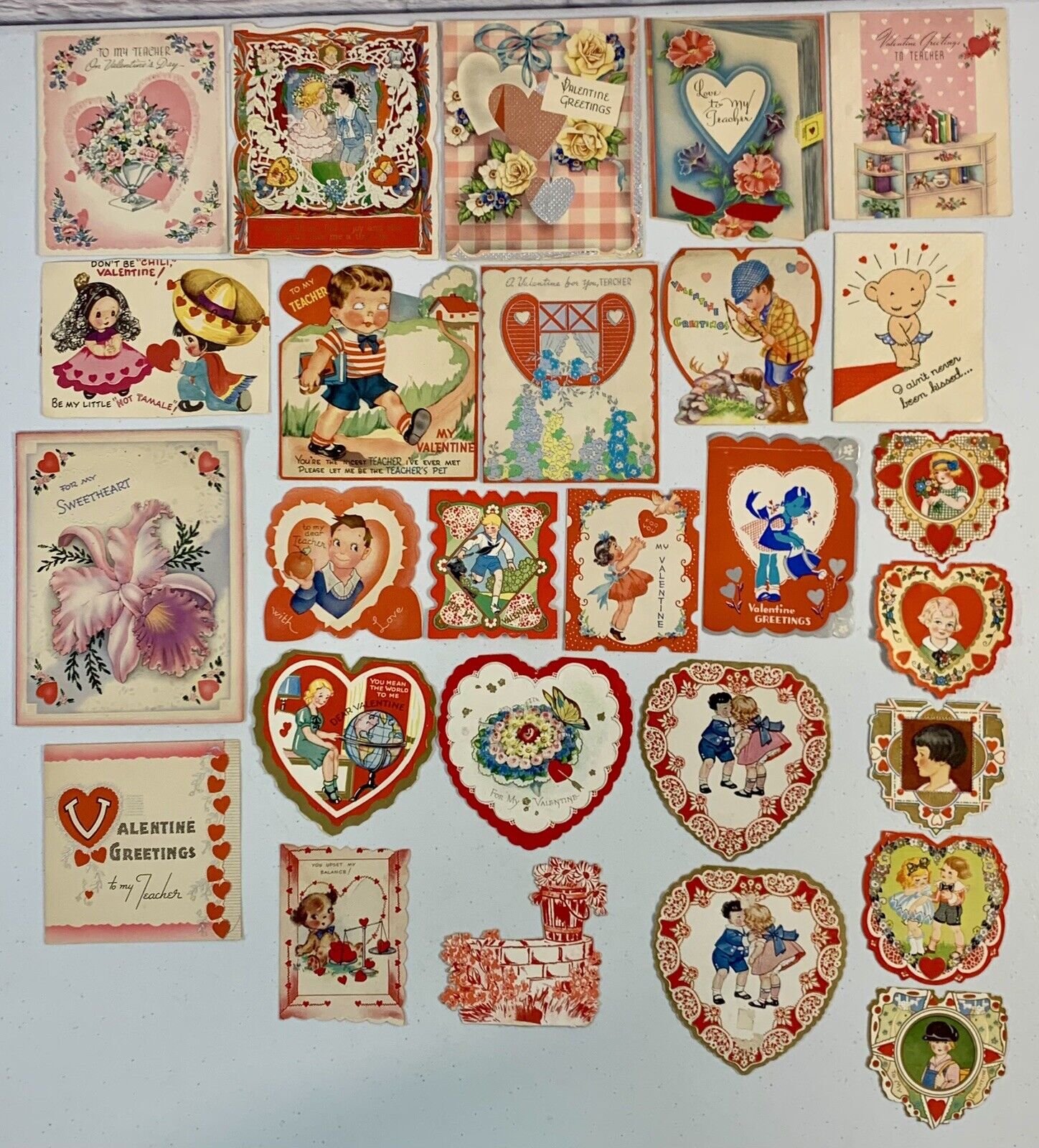 Huge Lot of 26 Vintage Valentine’s Day Cards 1920’s-1940’s Antique School