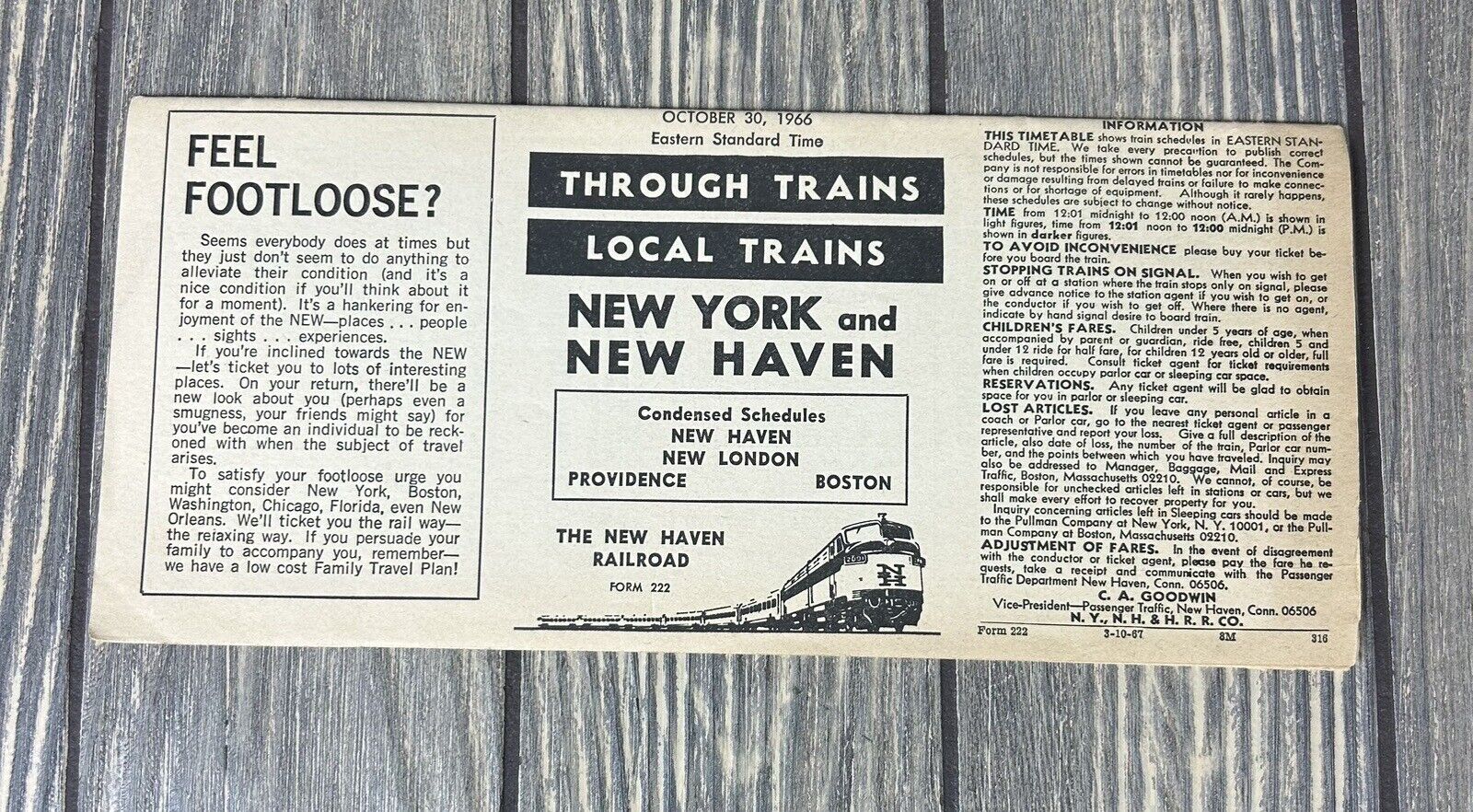 Vintage 1966 October 30 Eastern Standard Time New York And New Haven Condensed 