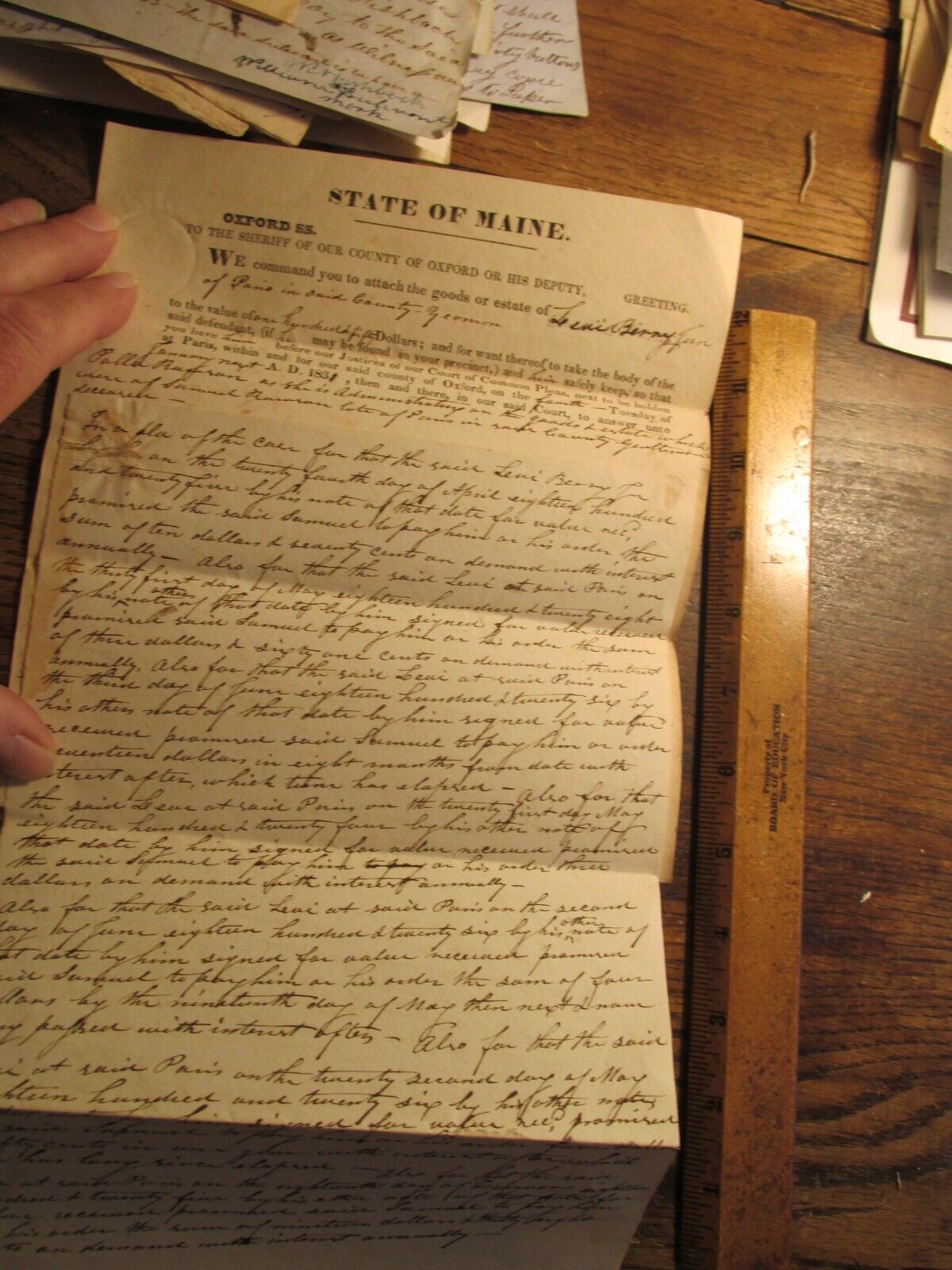 Antique Ephemera 1830 Paris Maine Oxford County Legal Document Levi Berry