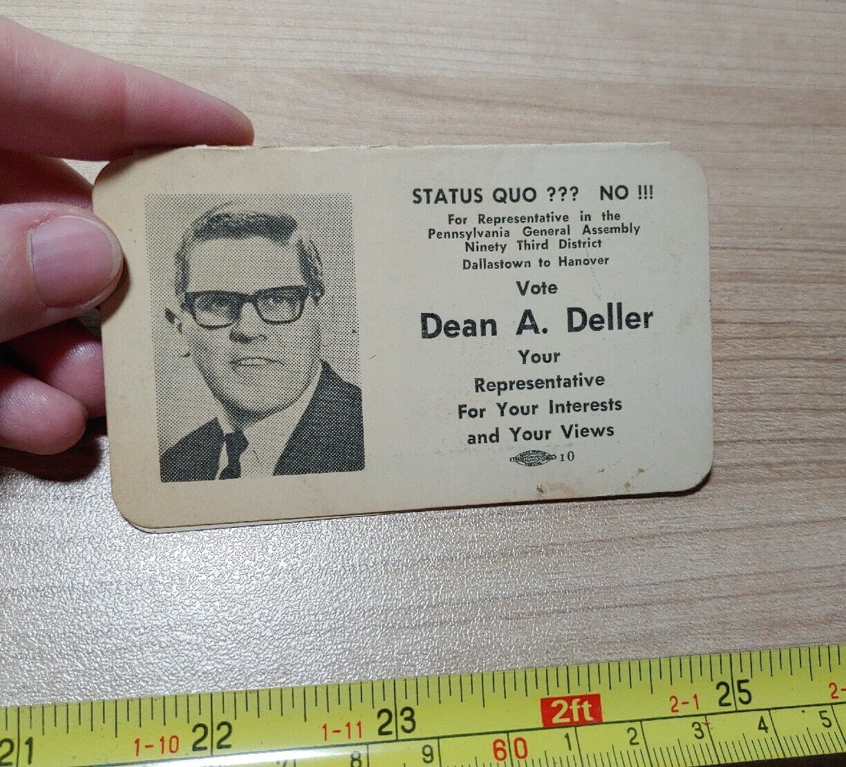 Vtg 1968-69 Dean A. Deller Dallastown Hanover PA Representative Political Card