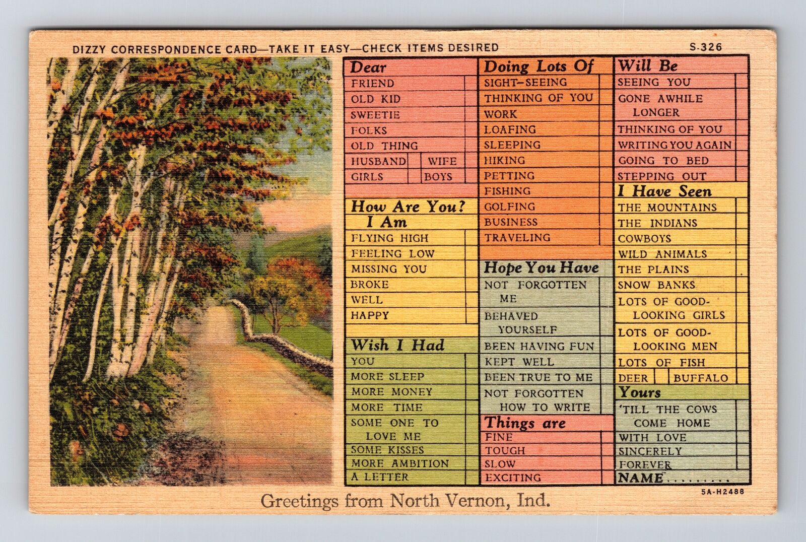 North Vernon IN-Indiana, Scenic Greetings, Check Items, Vintage Postcard