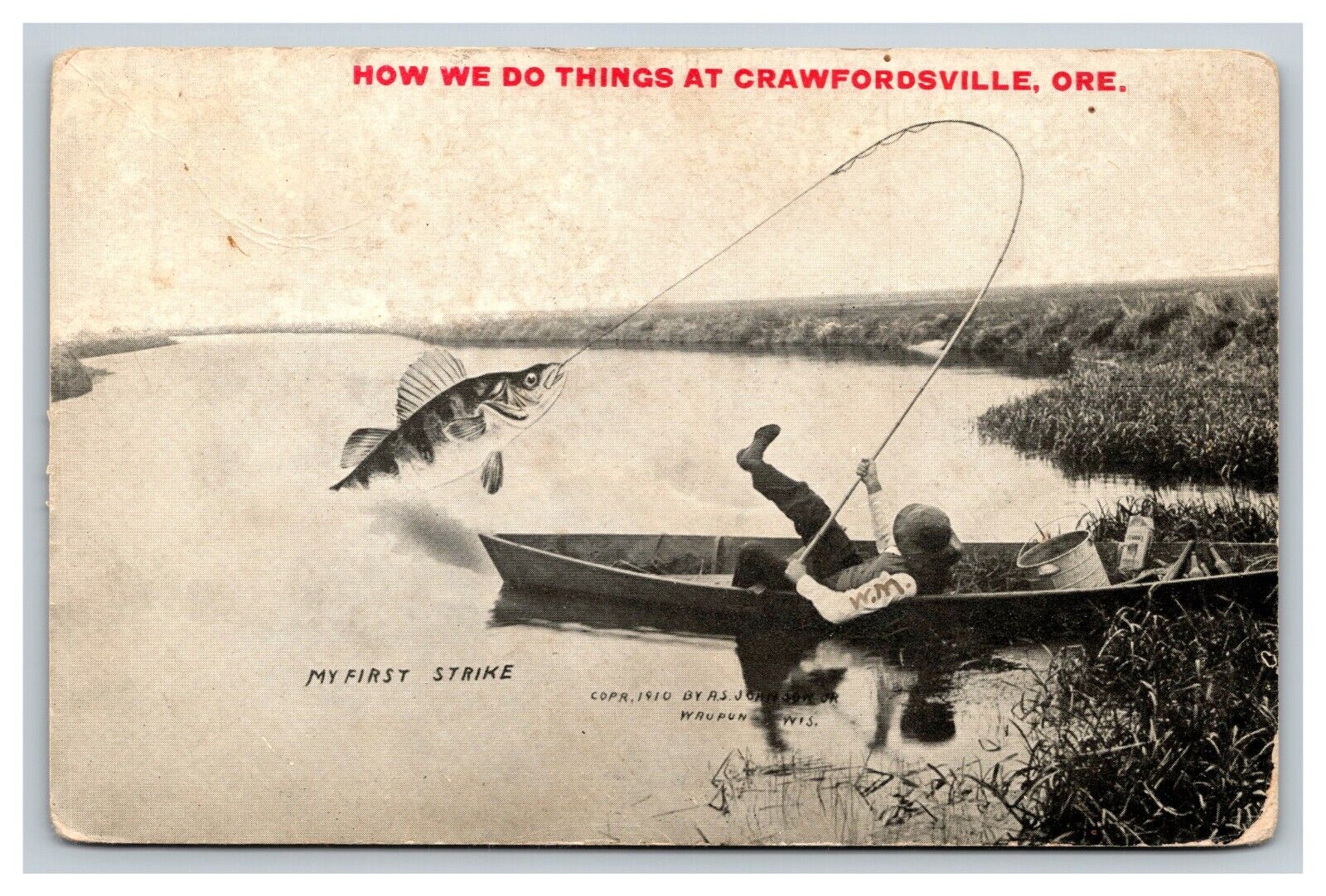 Exaggerated Fishing, Crawfordsville Oregon OR Postcard