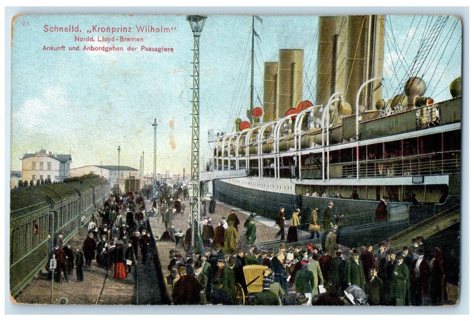 c1910 Schnelld Kronprinz Wilhelm Nordd Lloyd Bremen Germany Postcard