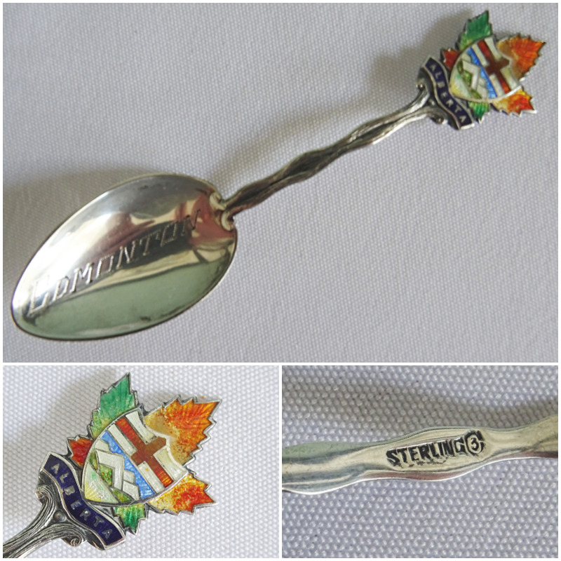 Vintage Canada Souvenir Spoon Sterling Silver Enamel Caron Bros Edmonton Alberta