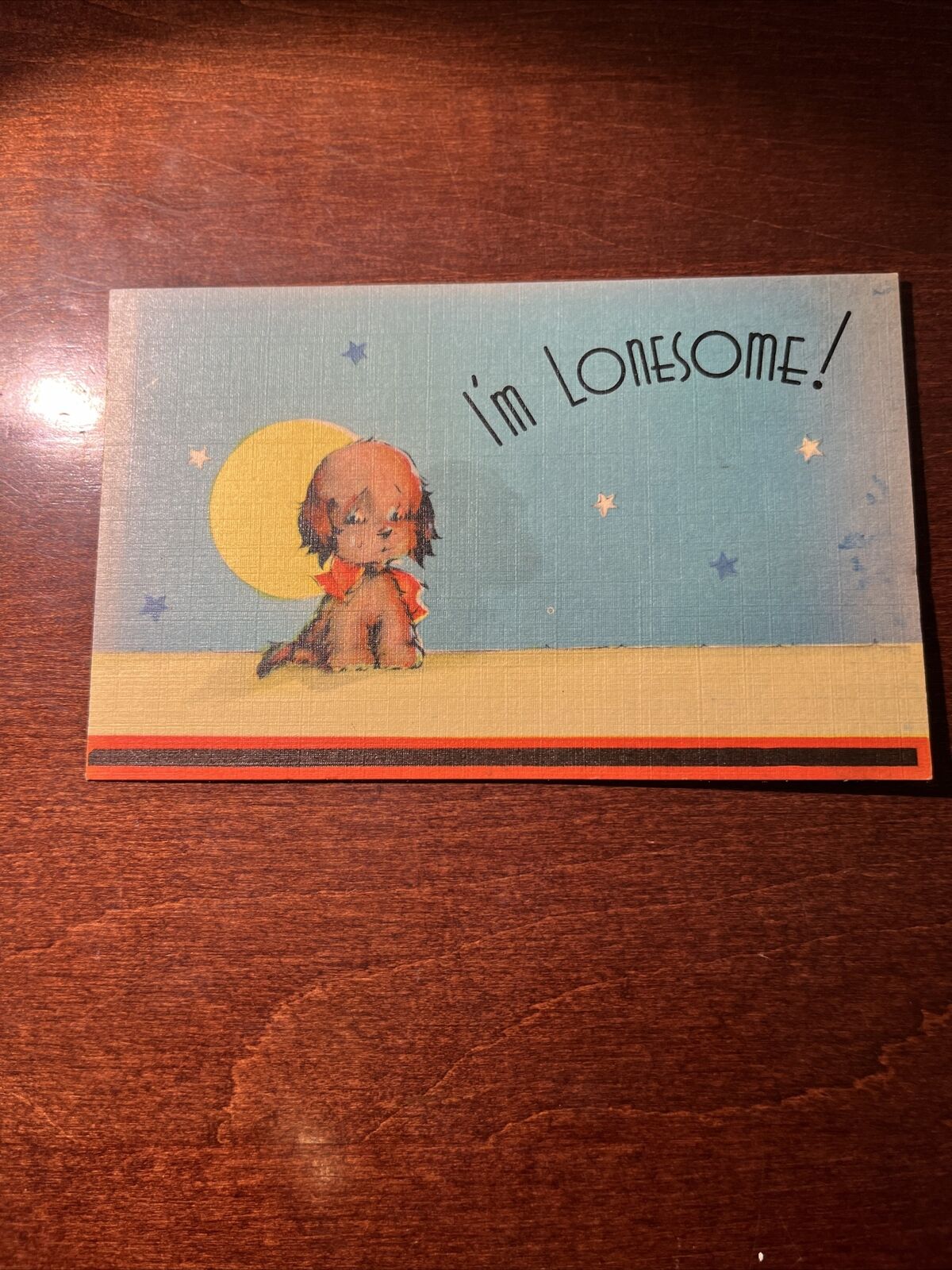 I'm Lonely Puppy Dog Sun Moon Lonesome c1940s Vintage Postcard
