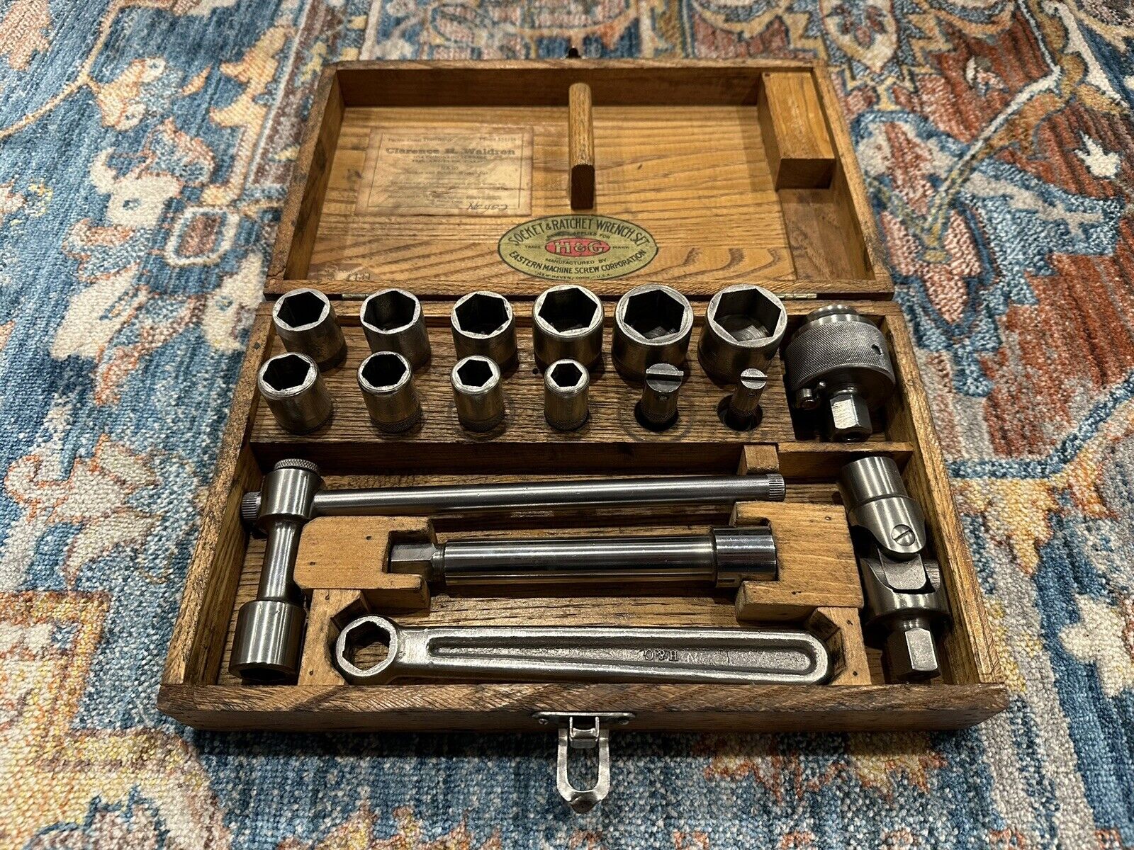 Antique 1920s H&G Eastern Machine Screw Corp. Socket & Ratchet-Wrench Set