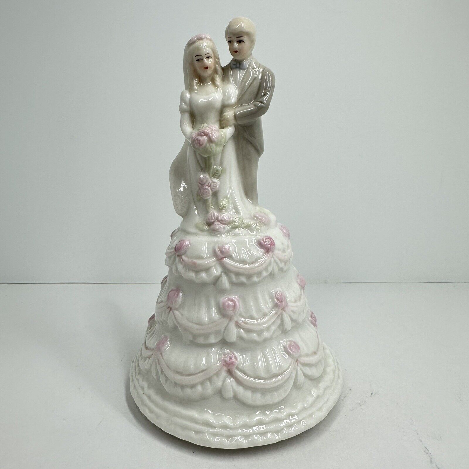Vintage Bride and Groom Porcelain 7” Figurine Music Box Wedding Porcelain