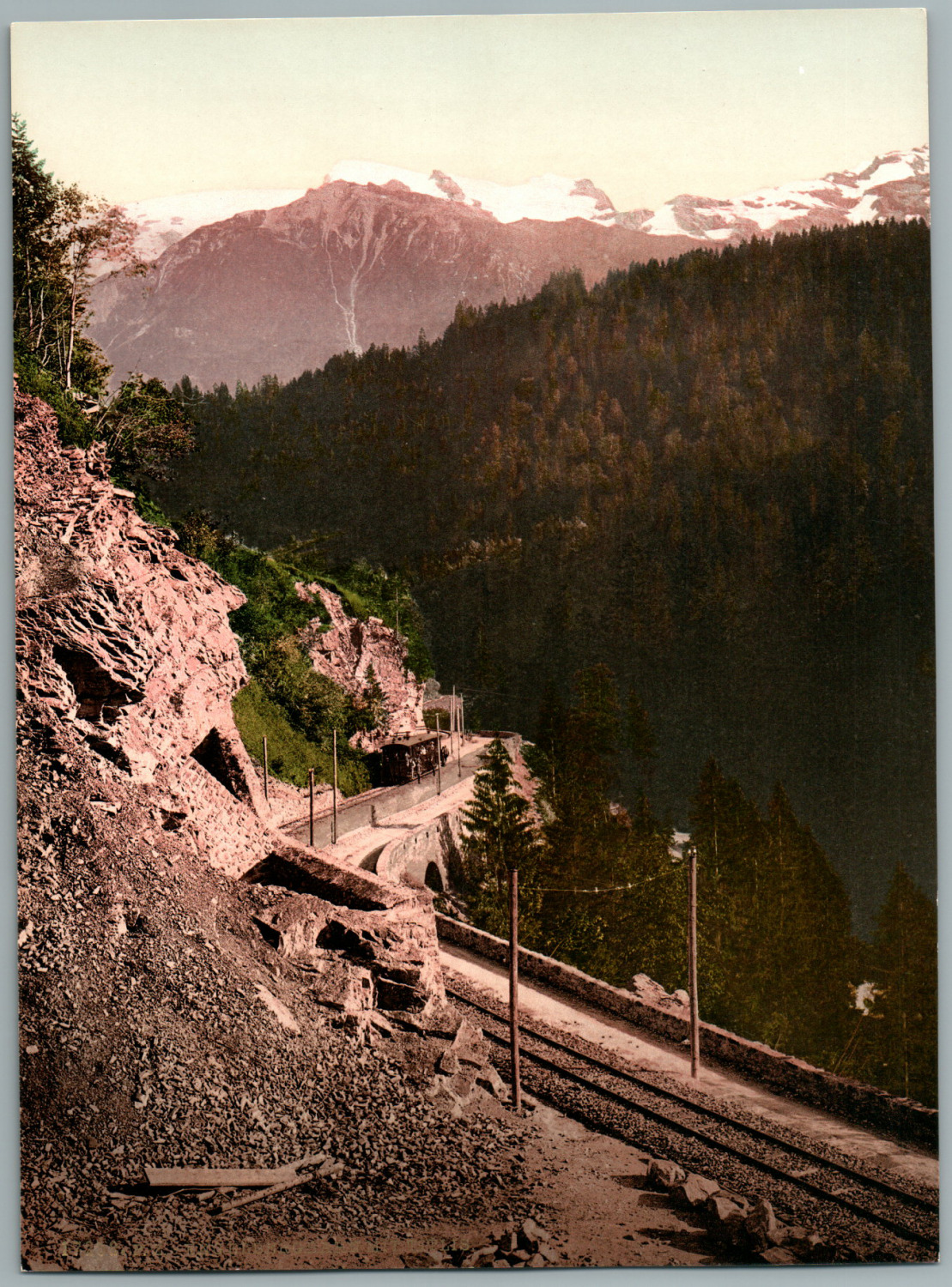 Unterwalden. Engelbergbahn with Titlis. Vintage PC photochromy, photochromy, 