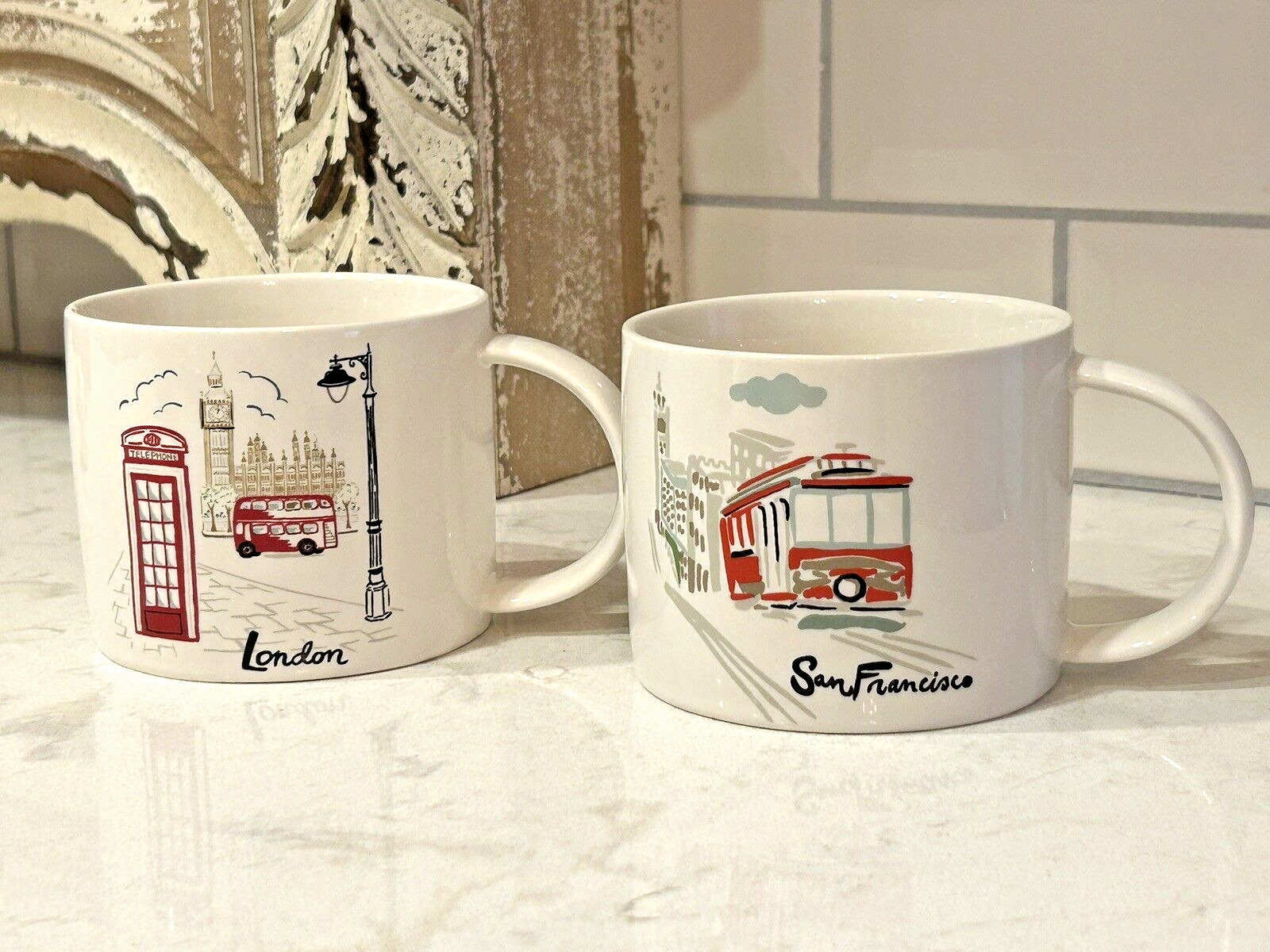 Pottery Barn London San Francisco Coffee Tea City Mugs Set Of Two