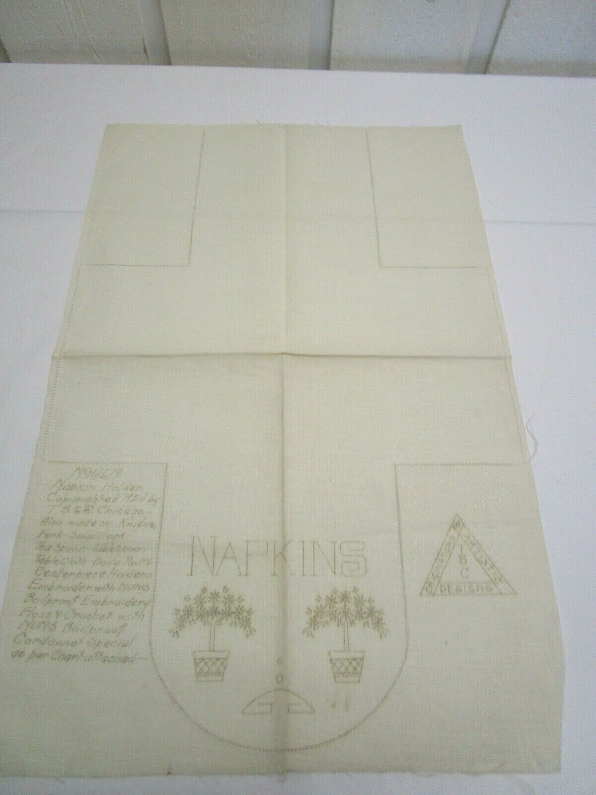 Vintage T.B.& C. Stamped Embroidery Pattern on Linen Napkin Holder 