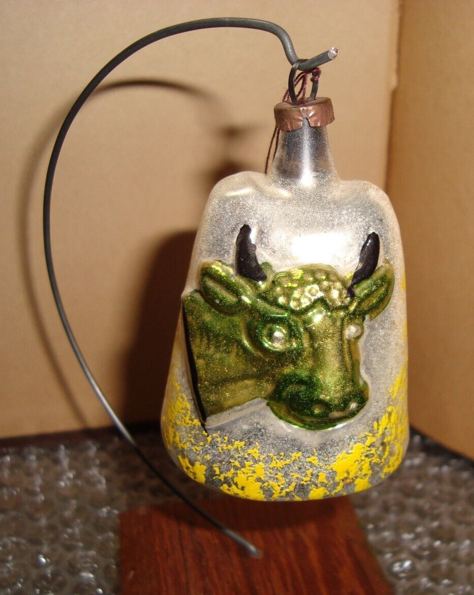 Antique German COW ON COW BELL  Glass Ornament