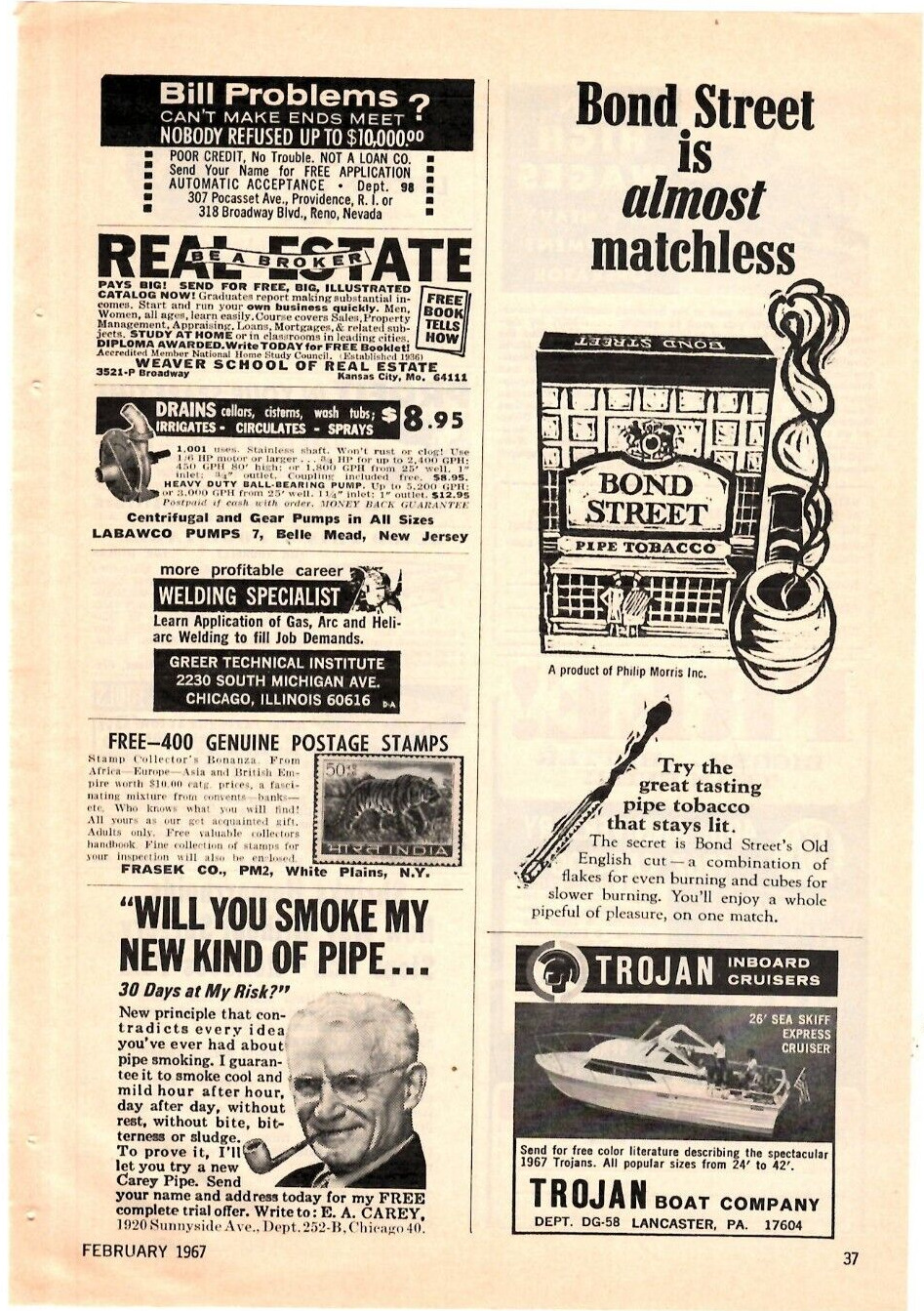 1967 Print Ad Bond Street Pipe Tobacco Is Almost Matchless Stays Lit Old English