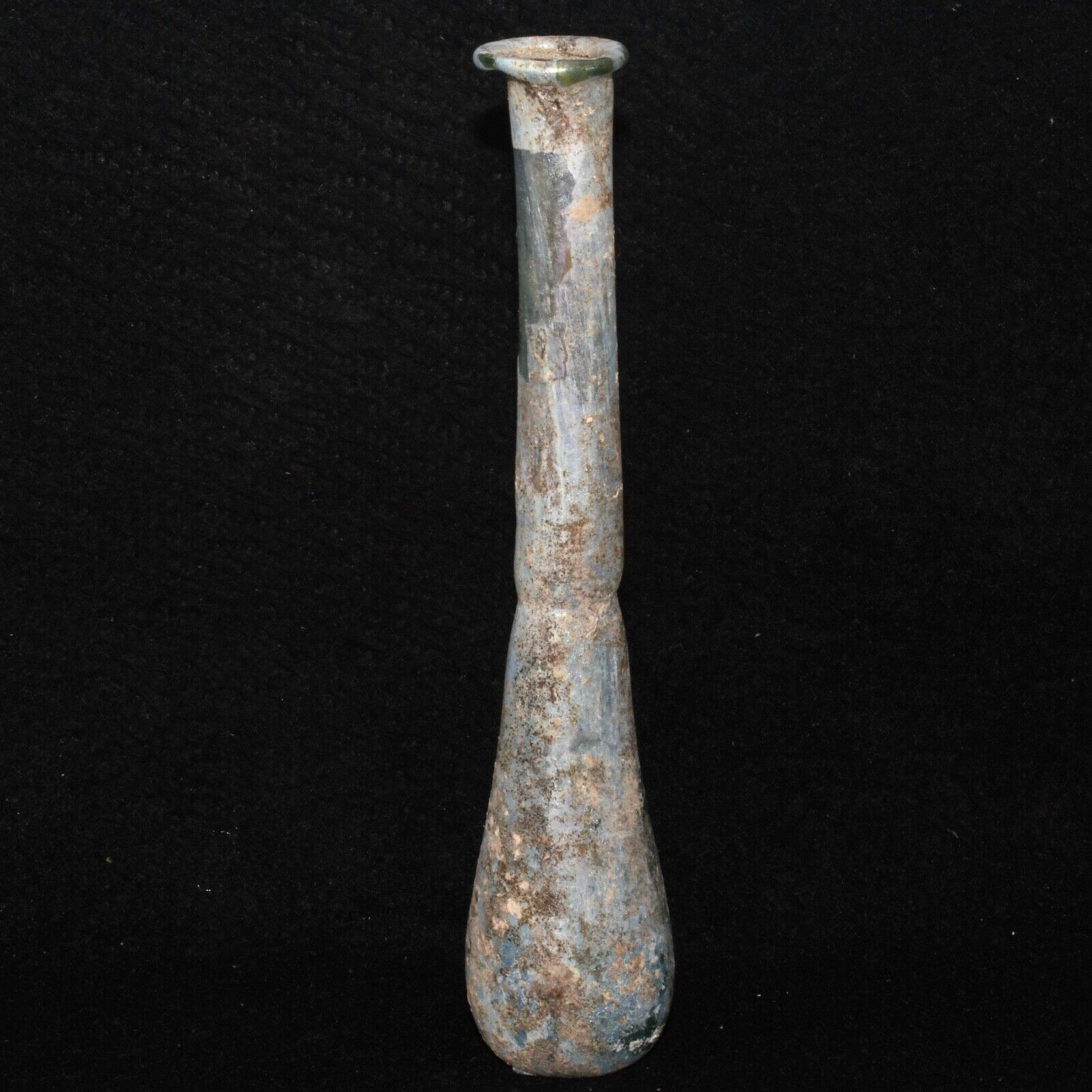 Ancient Roman Glass Vessel Bottle in Perfect Condition with Long Neck