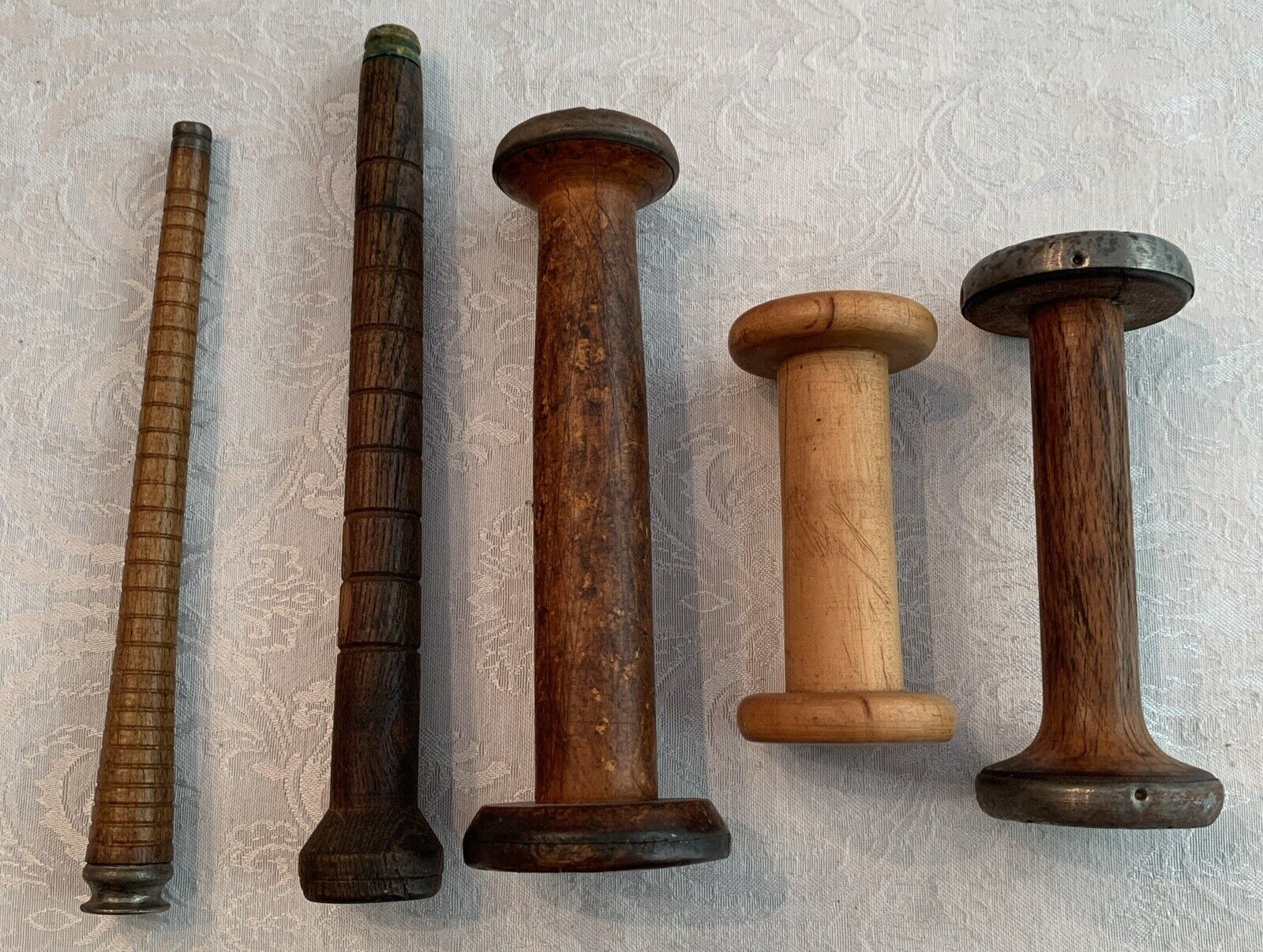 Lot Of 5 Antique Wooden Spools
