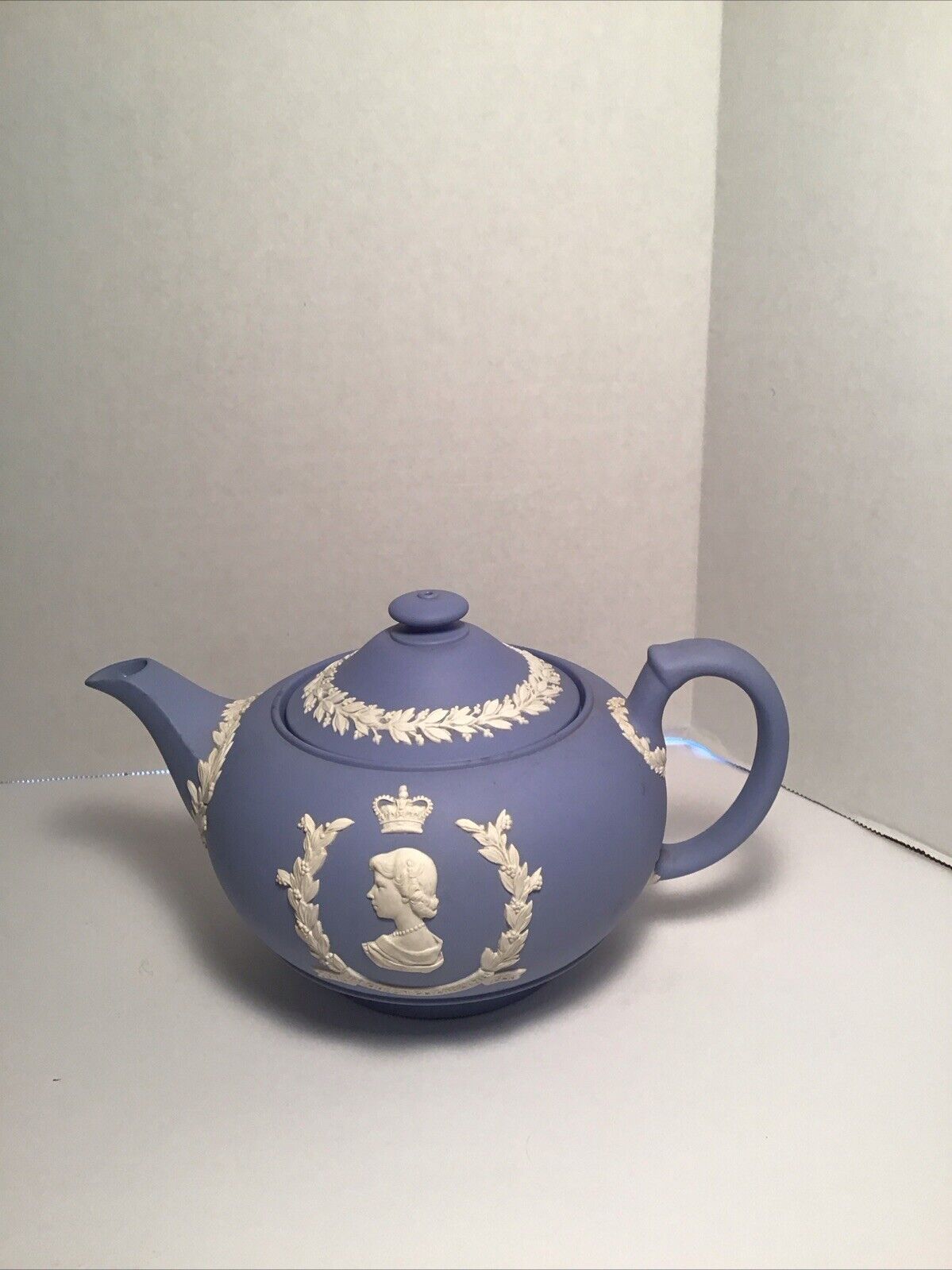Vintage Wedgwood Teapot, Pale Blue Jasper Ware, 1953 Coronation