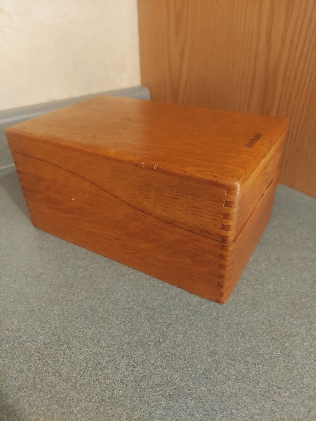 antique Shaw Walker wooden dovetailed file box, recipe holder