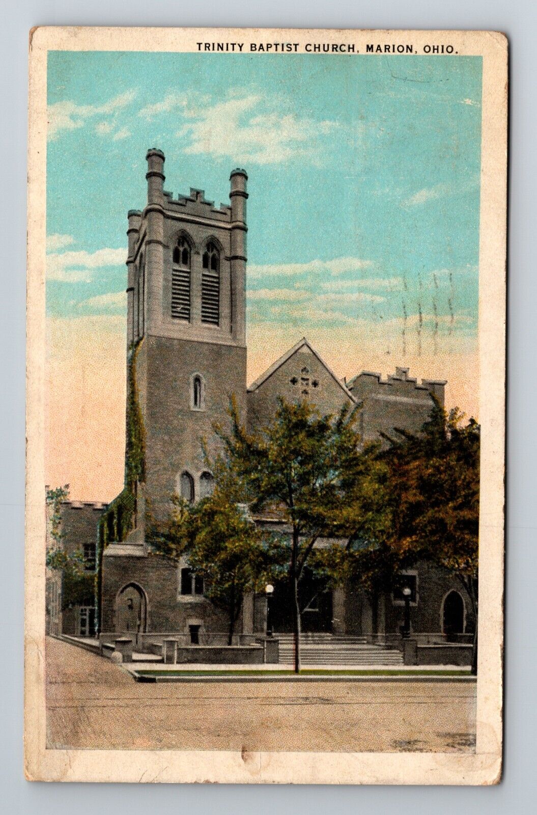Marion OH-Ohio, Trinity Baptist Church, c1929 Vintage Souvenir Postcard