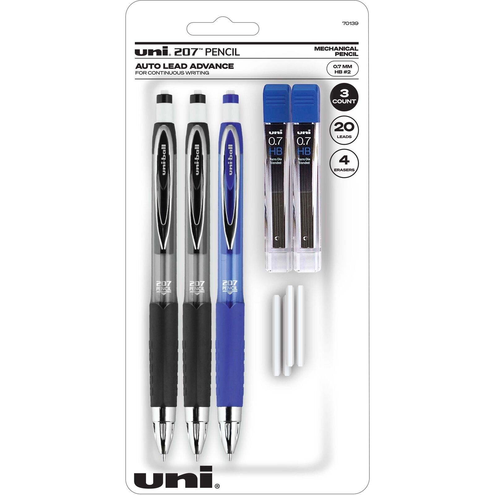 Uni-ball 207 Mechanical Pencil Starter Kit, 0.7mm, HB #2, Assorted Barrels, 3pk