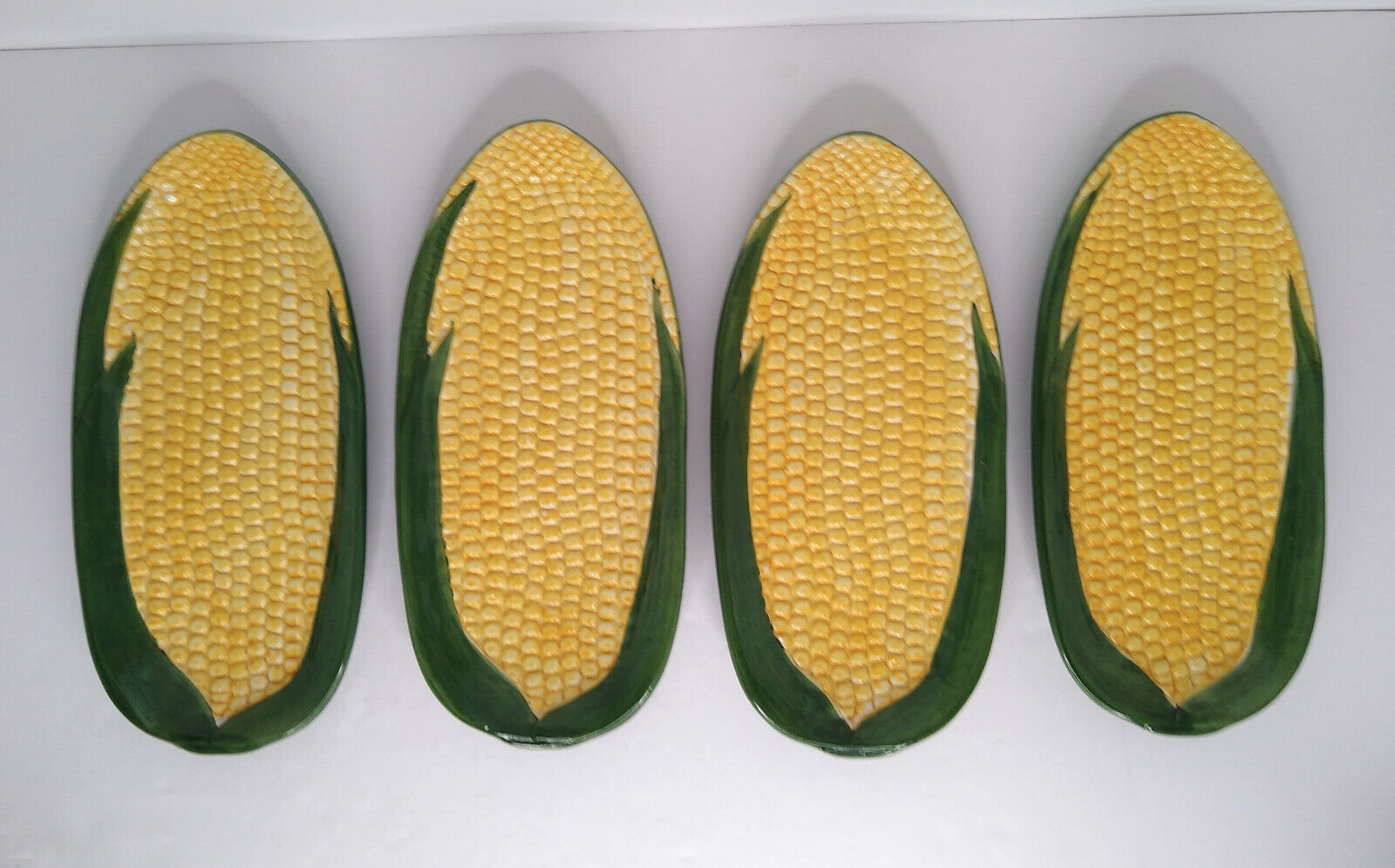 Set of 4 Horchow Corn on the Cob Serving Plates Made Italy Textured  11.4
