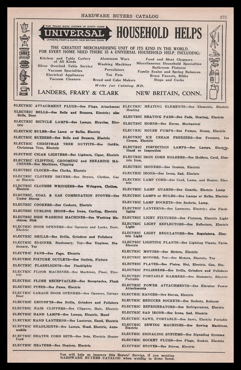 1928 Landers Frary & Clark New Britain CT Universal Household Helps Print Ad