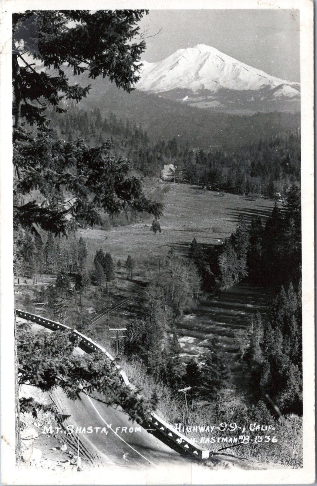 RPPC Mt. Shasta from Highway 99, California - c1940s Photo Postcard