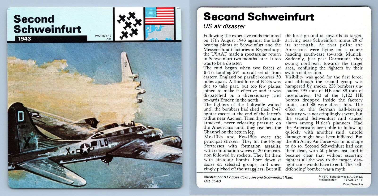 Second Schweinfurt - 1943 - War In The Air - WW2 Edito-Service SA 1977 Card