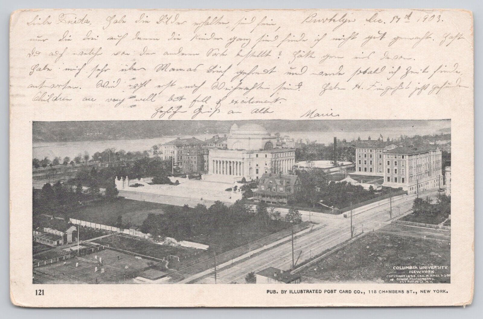 1903 Columbia University Aerial New York City NY Doane Cancel Antique Postcard