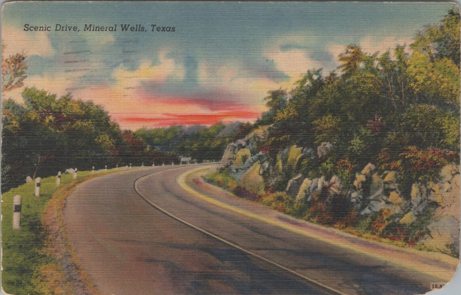 WWII 1944 Mineral Wells Texas scenic drive road linen FREE postage postcard D141