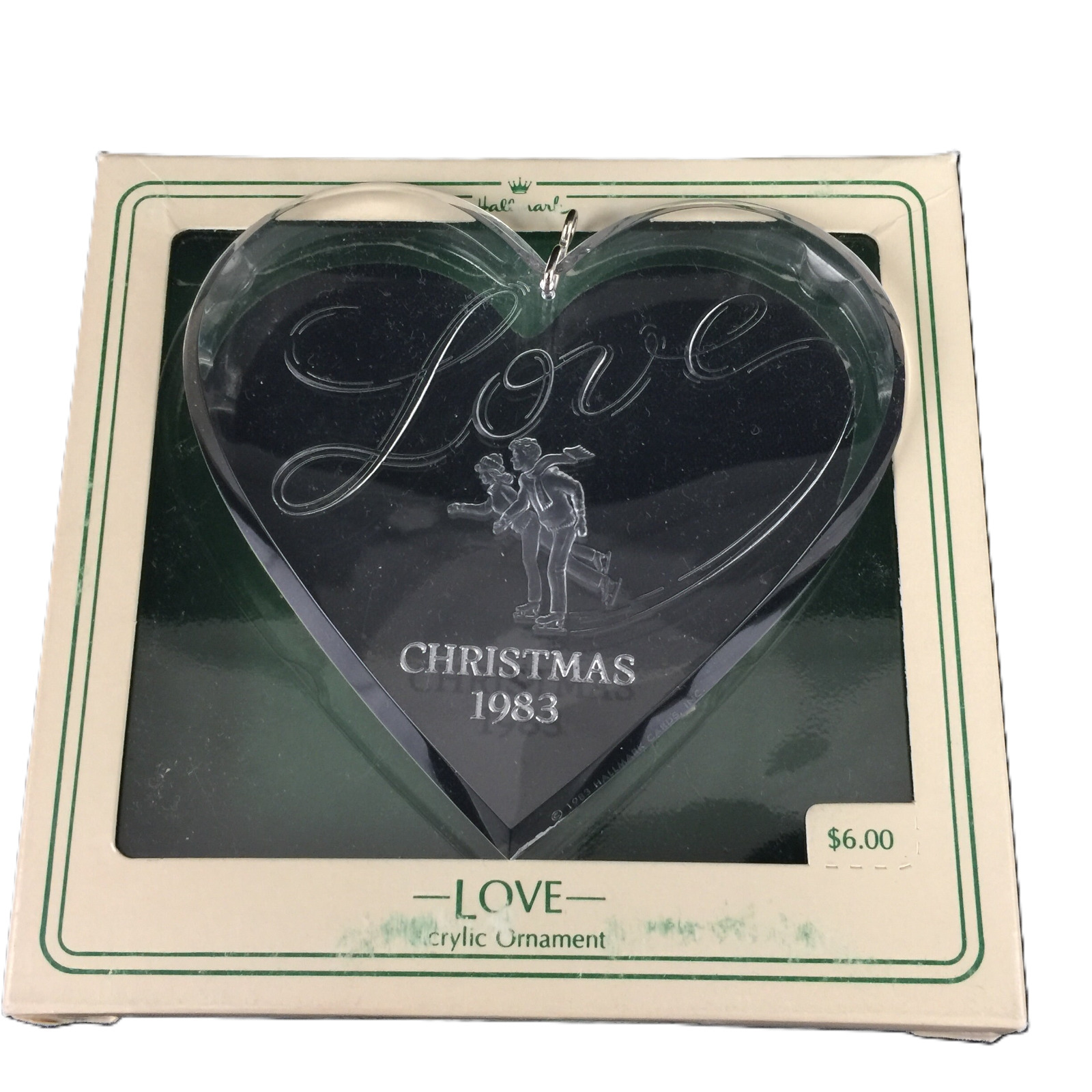 Hallmark Ornament Acrylic Love Heart Shape Iceskater VTG 1983 Christmas Keepsake