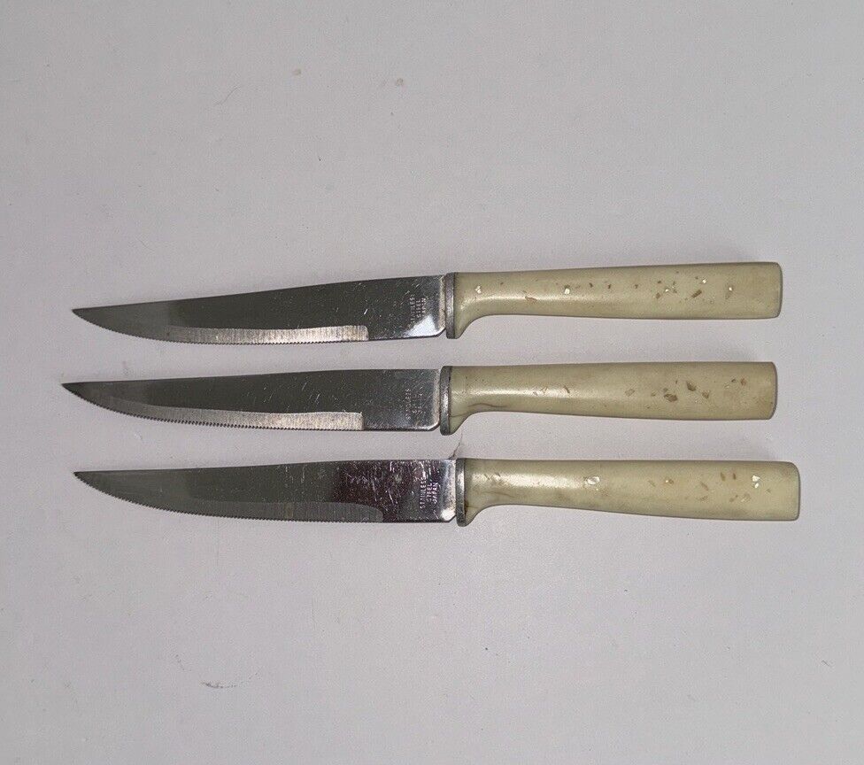 VTG STANRO Faux Bone Handle Stainless Blade Japan 3 Steak Knives 8\