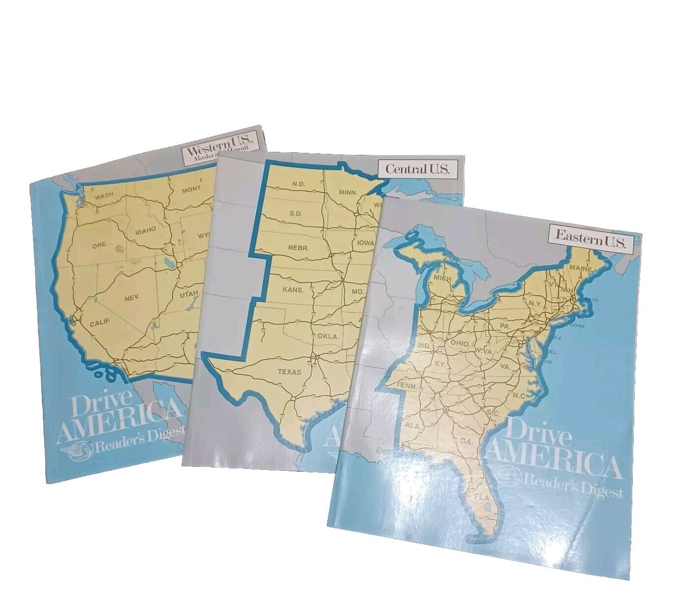 Drive America - 3 Map Set by Reader\'s Digest Western US Central US Eastern US