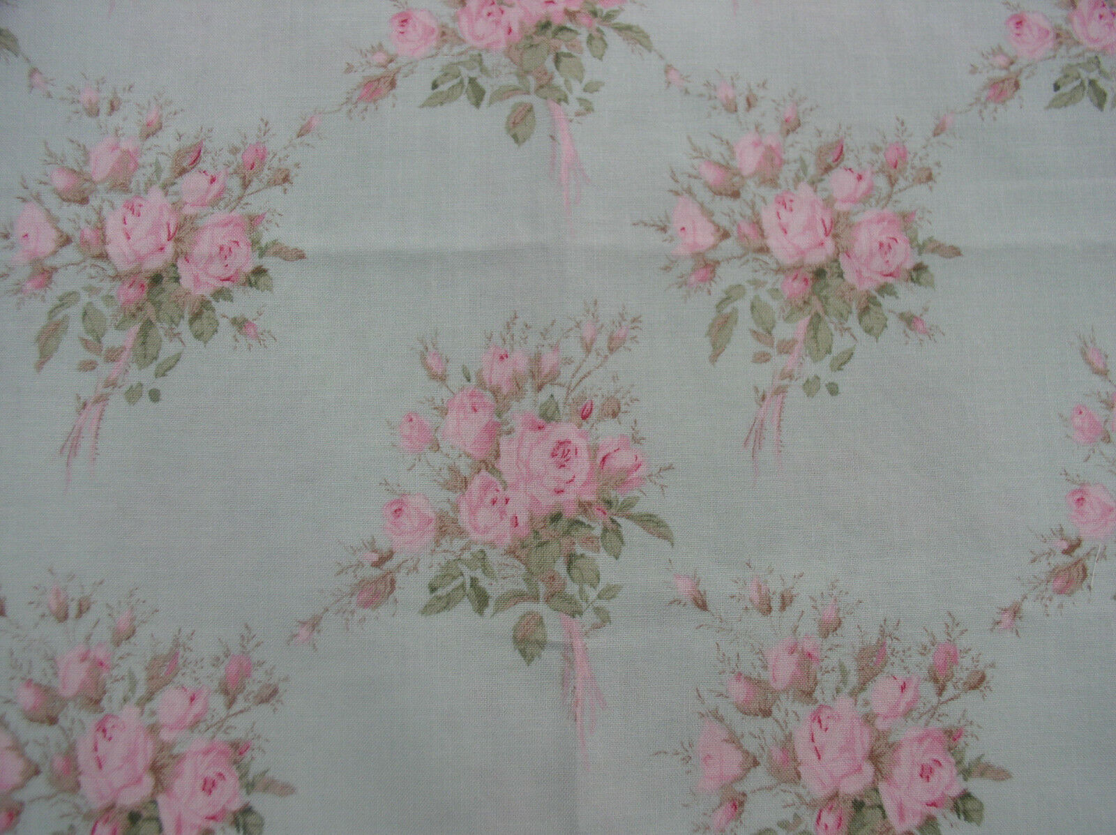 Yuwa Vintage Inspired Pink Rose Bouquets on Aqua  Cotton Fabric 1 yd. 