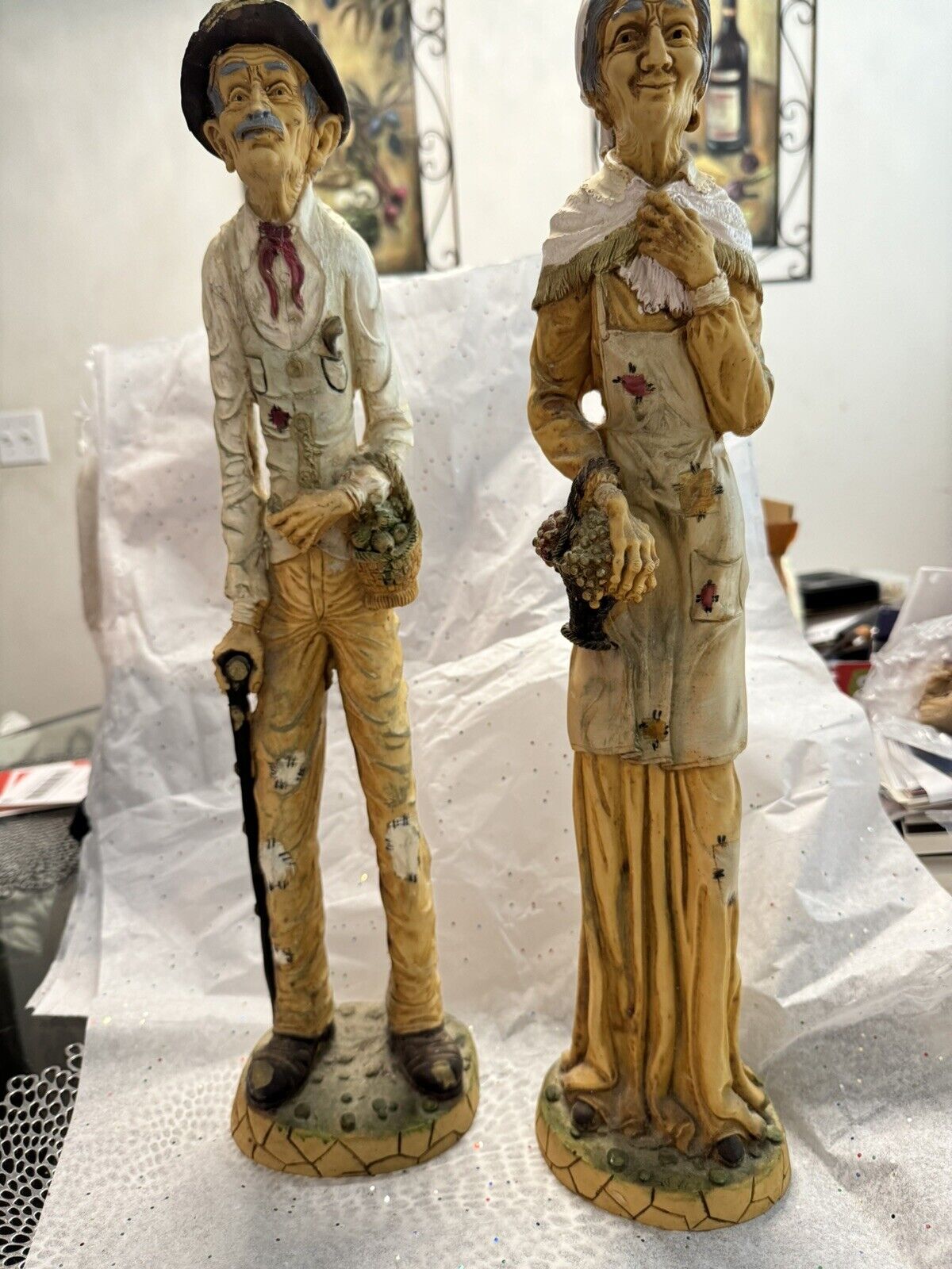 VTG Statues Old Woman And Elderly Man Figure Set Couple L Toni Italy Folk Art 