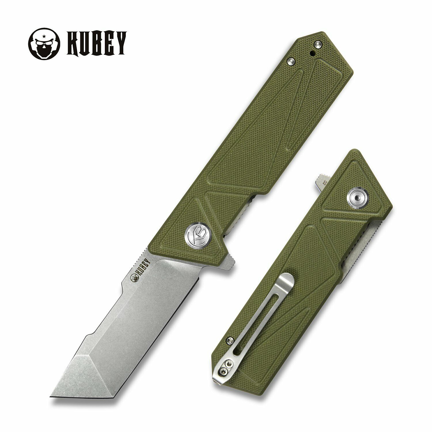 Kubey Avenger EDC Folding Knife Green G10 Handle D2 Tanto Plain Edge KU104B