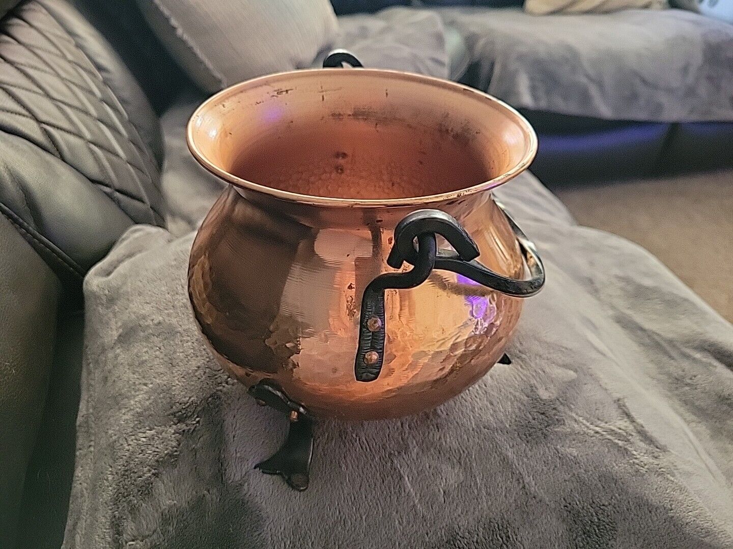 Vintage GEKRO Hammered Copper  Kettle Cauldron Wrought Iron Handle W. Germany