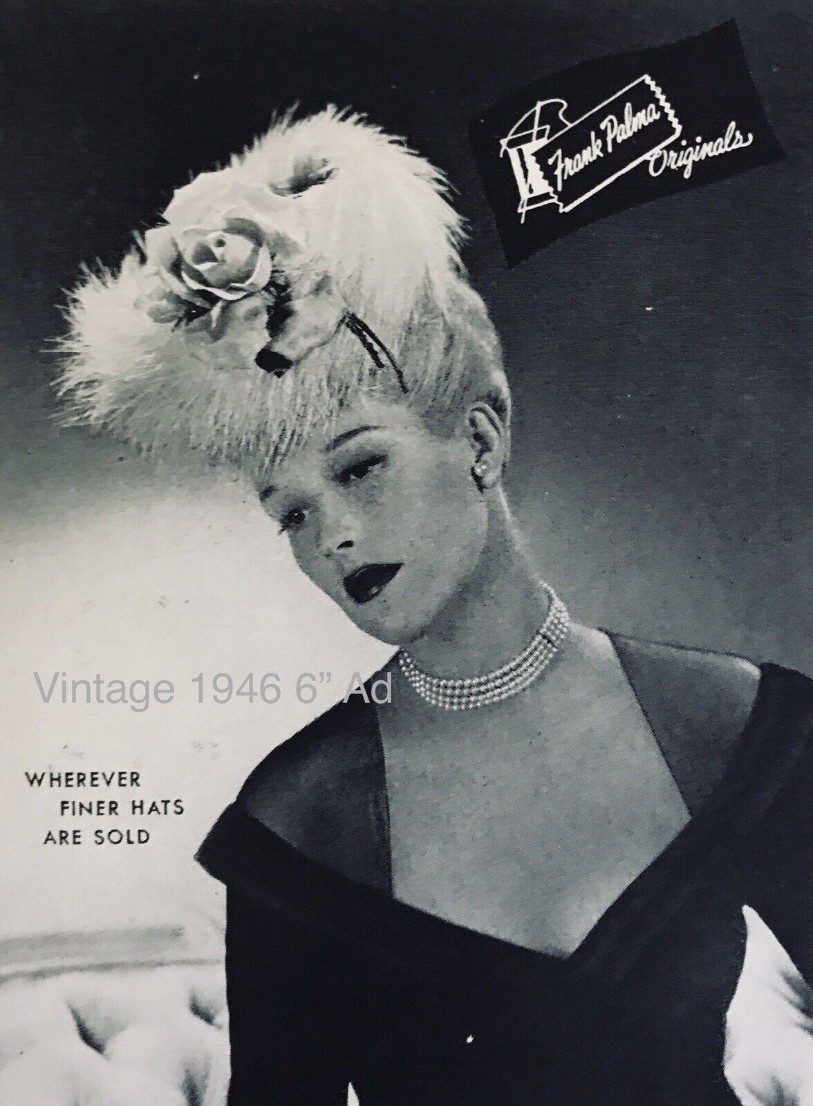 1946 Frank Palma Originals Hat PRINT AD 6” VINTAGE  Fashion Promo