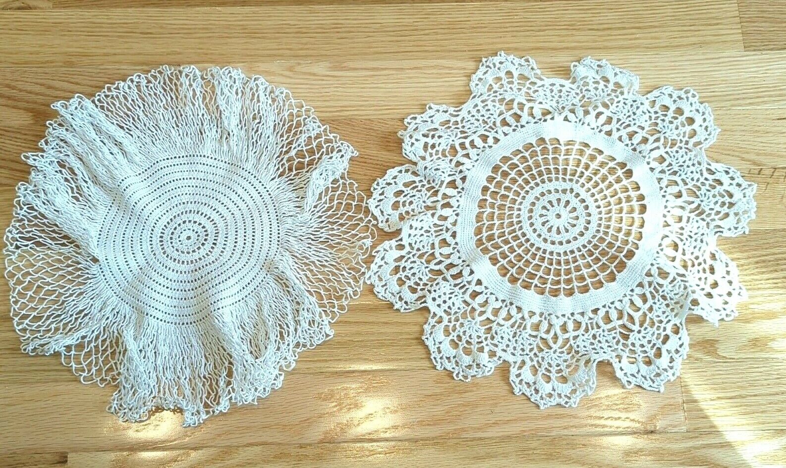 Pretty White Vtg Hand Crocheted Cotton Doilies (2 ct) Cottage Core, Granny chic