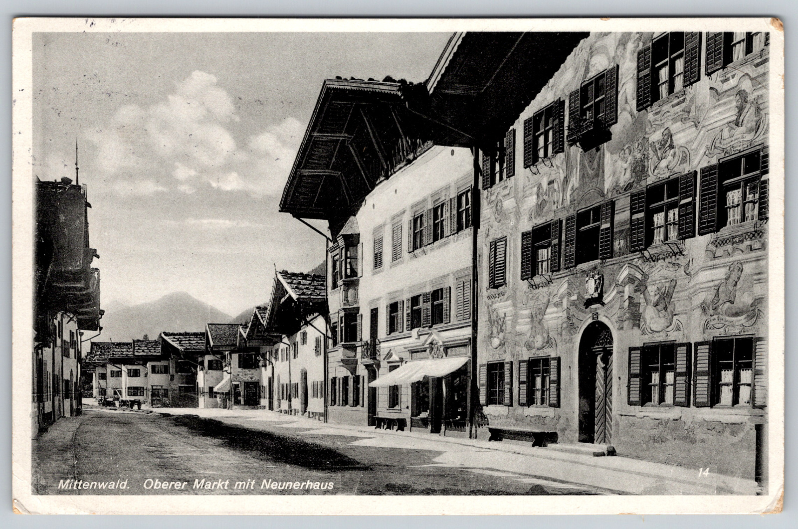 Mittenwald. Oberer Markt with Neunerhaus c1930s Oberammergau Vintage Postcard