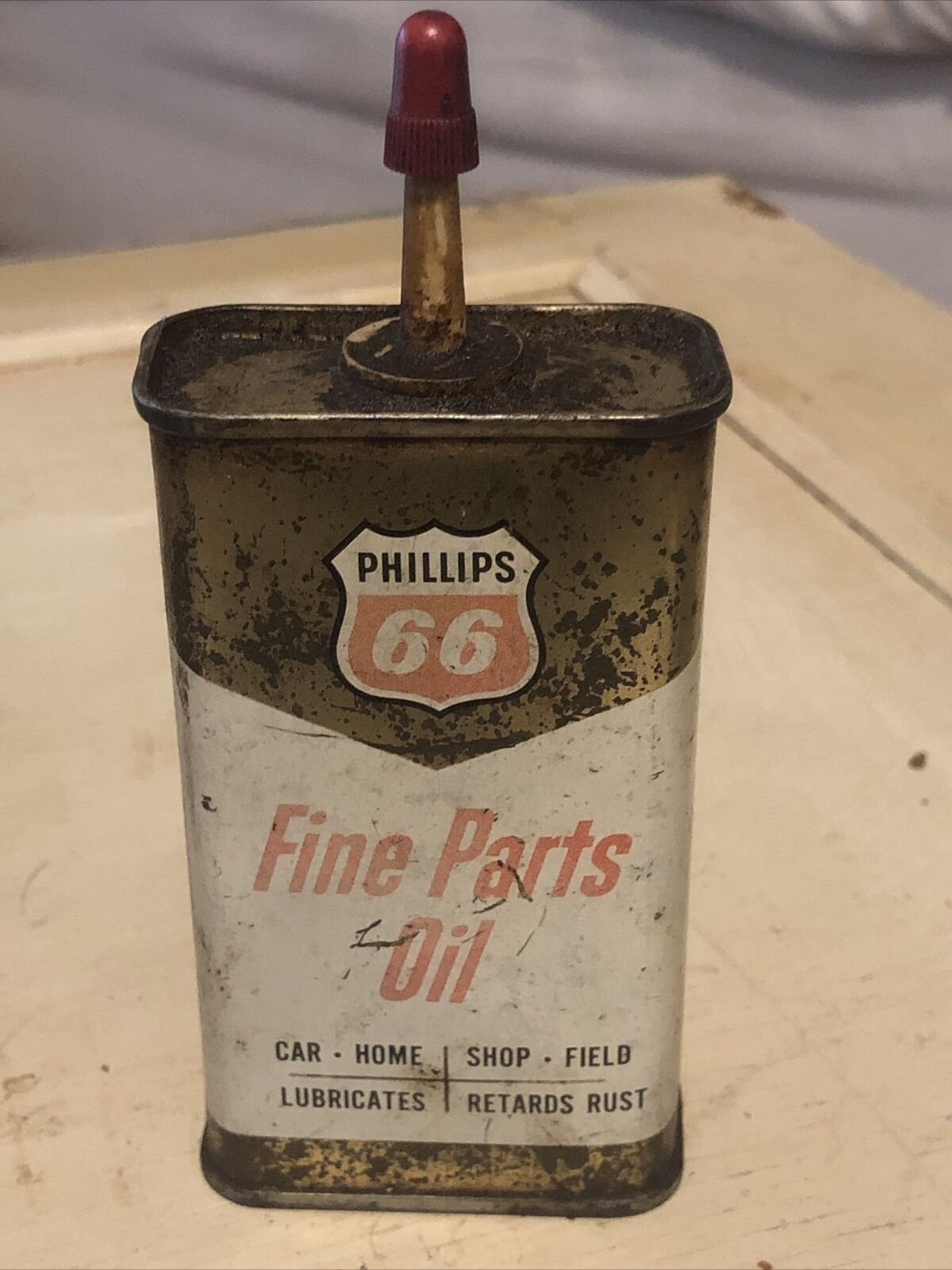 VINTAGE 1960'S METAL PHILLIPS 66 FINE PARTS OIL CAN EMPTY