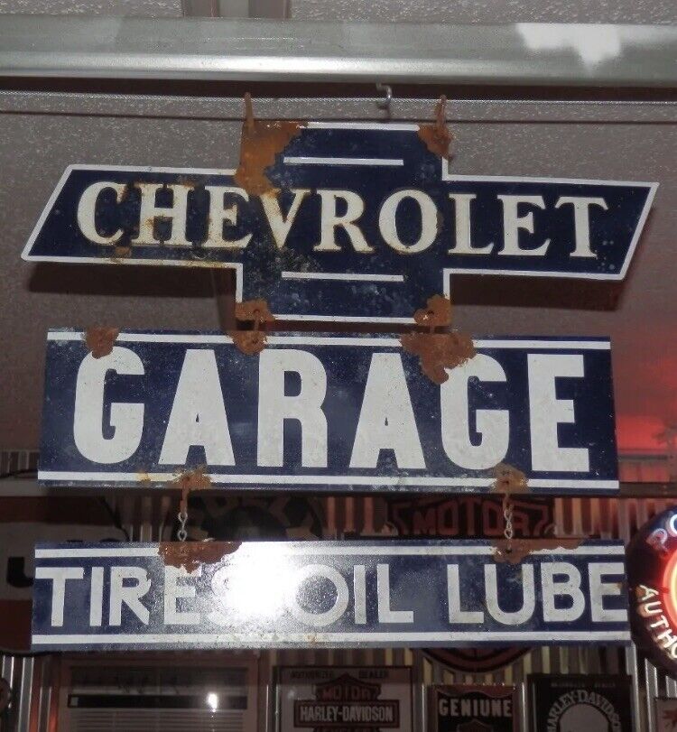 antique style vintage look Chevrolet GM dealer service garage 3 piece sign set