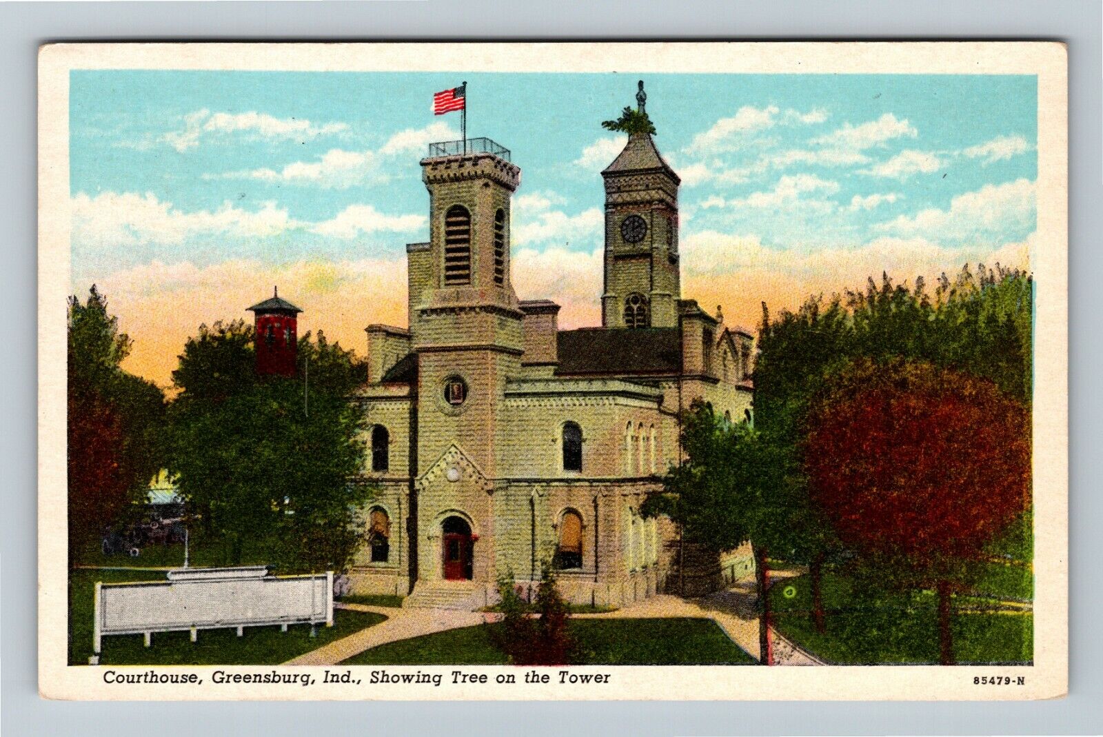 Greensburg IN-Indiana, Courthouse Showing Lone Tree Tower c1930 Vintage Postcard
