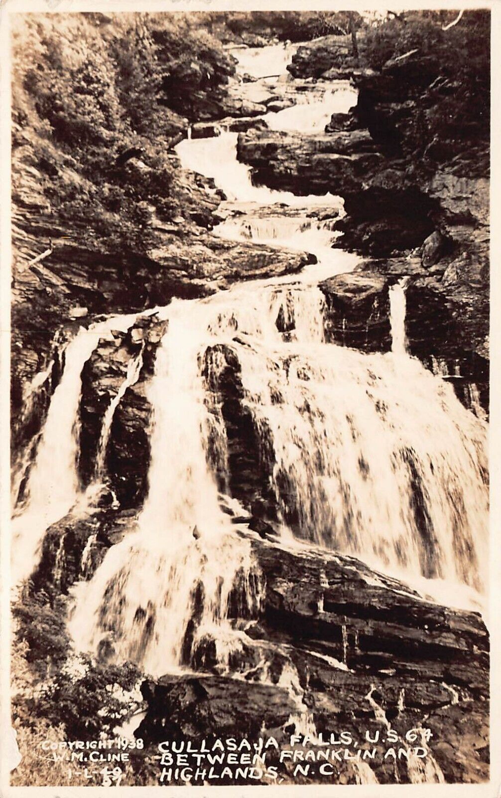 RPPC Cullasaja Falls Nantahala National Forest NC Franklin Photo Vtg Postcard V1