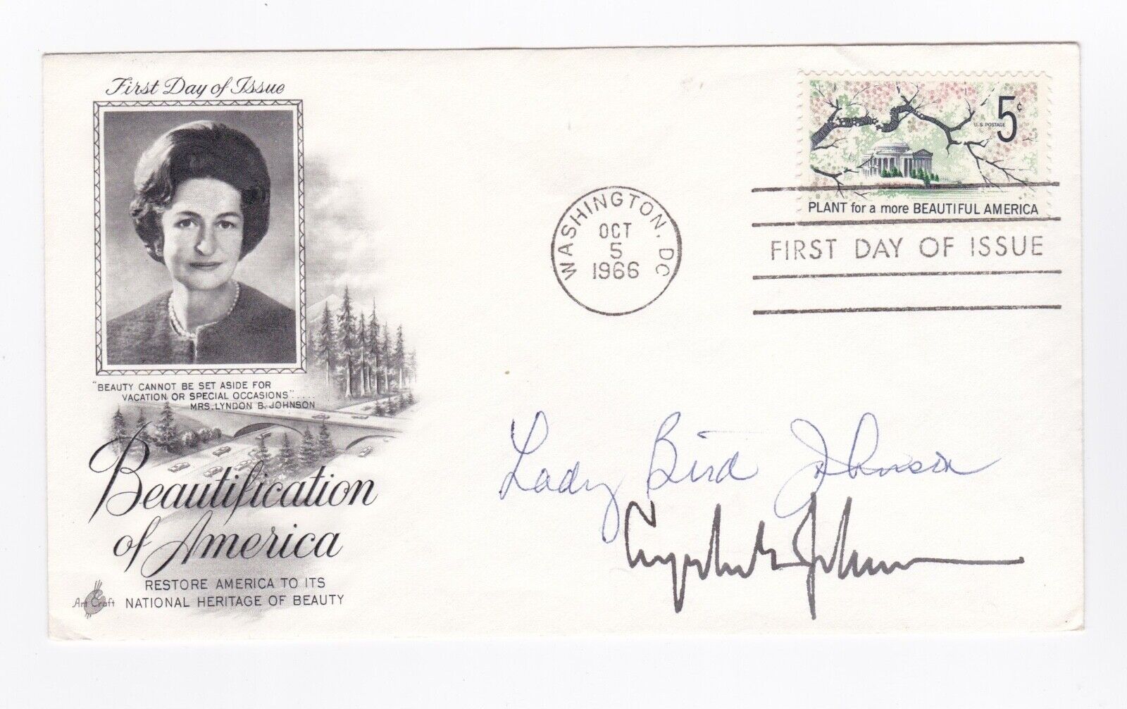 Lyndon Johnson and Lady Bird Johnson “Signed” FDC Envelope