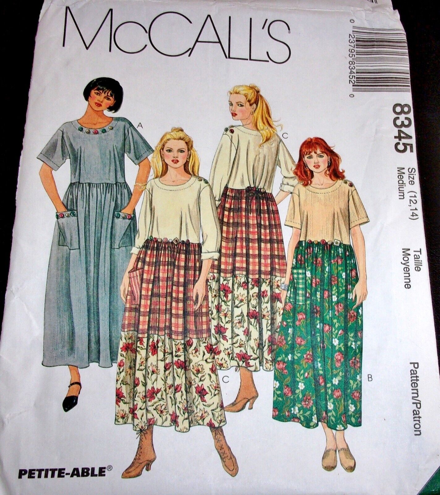 McCall\'s Pattern 8345 Long Short Sleeve Maxi Dress Miss/Petite Size 12-14 Uncut