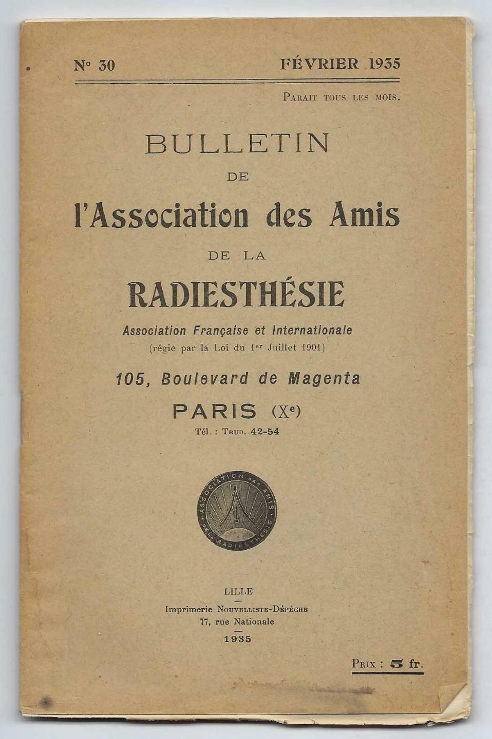 1935 Radiesthesie Bulletin Paris France Medical Dowsing Vintage Rare